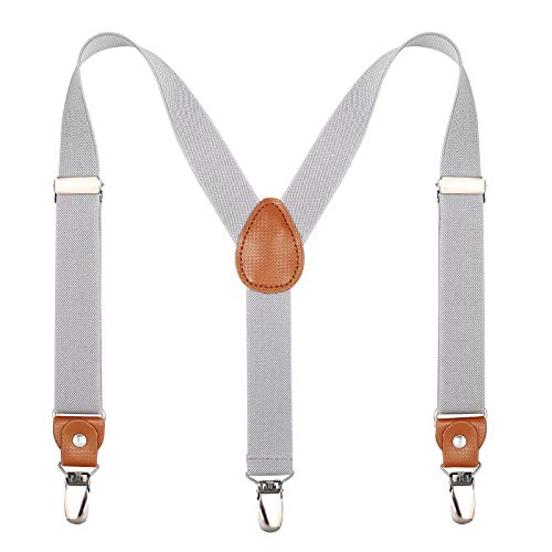 Kinder Herren Hosenträger Breit Elastisch - Längenverstellbar Y-Form mit Starken 3er Clips Hosenträger Gürtel für Damen Baby (70cm - 75cm (3 Jahre alt - 8 Jahre alt), Hellgrau) von Kajeer