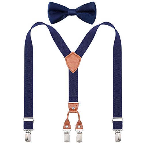 Kajeer Kinder Jungen Hosenträger Fliegen Set - Y-förmige Hosenträger und Fliegen Set für Jungen Mädchen Einstellbar Elastisch, 60cm(7 Monate - 3 Jahre), Navy Blau von Kajeer