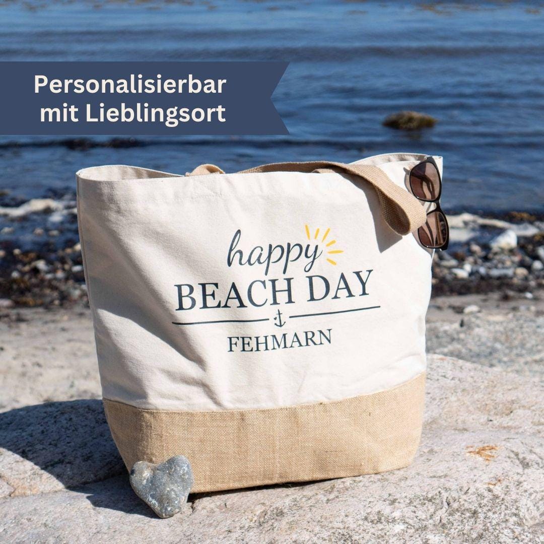 xxl Strandtasche Personalisiert - Happy Beach Day von Kajuetenkram