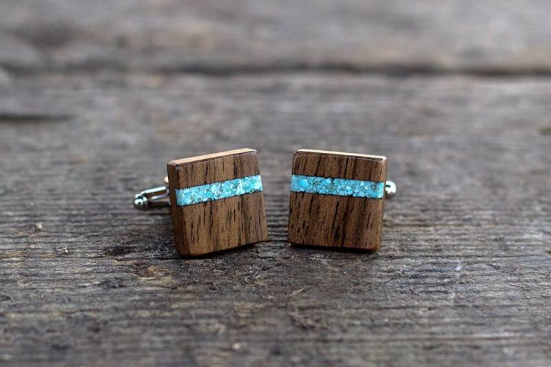 Nussbaum Holz Mit Türkis Inlay Manschettenknöpfe | Aus Hochzeit Trauzeugen Manschettenknöpfe| Bräutigam Geschenk, Geschenk Für Mann von KajzarsWoodWork