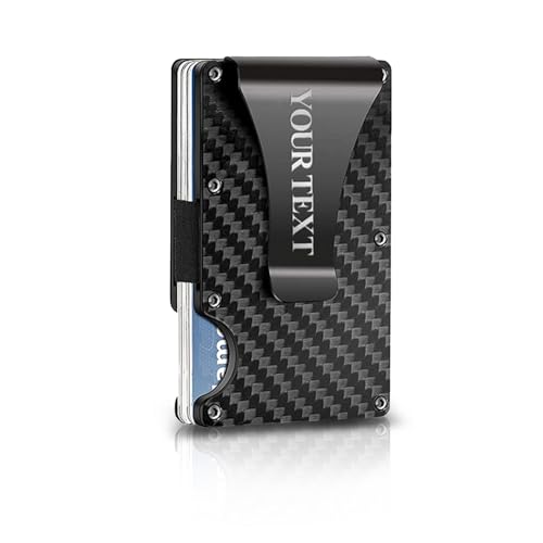 KakaTify Individuelle minimalistische Geldbörse für Herren, personalisierter Kartenhalter aus Kohlefaser, RFID-blockierend, schmal, Metall, Geldklammer, Schwarz von KakaTify