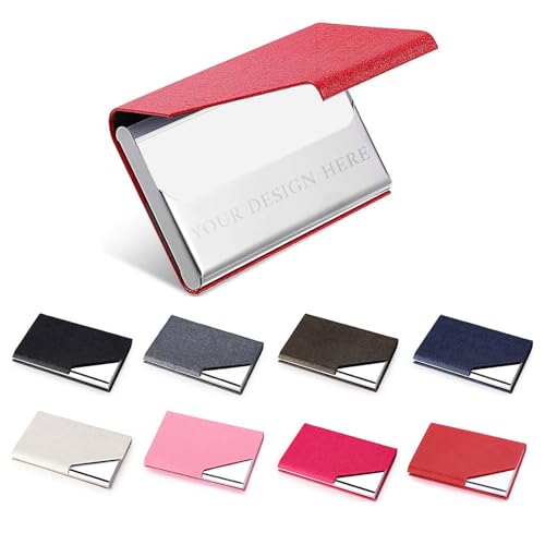 KakaTify Individueller Visitenkartenhalter, personalisierbar, PU-Leder, Edelstahl, Visitenkartenetui für Männer und Frauen, Metall, schmal, Name, Kreditkartenträger mit Magnet von KakaTify