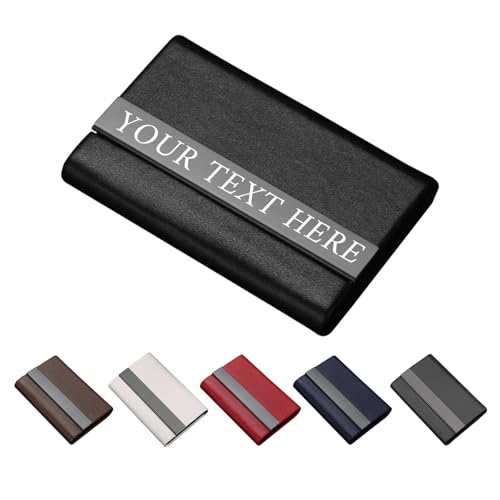KakaTify Individuelles Visitenkartenetui, personalisierbar, PU-Leder, Edelstahl, mehrere Brieftaschen, Kreditkarten, Ausweise, schlanke Metalltasche, für Männer und Frauen von KakaTify