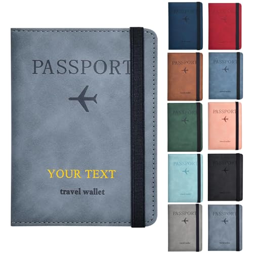 Reisepasshülle für Reiseutensilien, personalisierte Namen, Initialen, geprägt, Reisepasshülle, Zubehör, RFID-blockierende Reisepasshülle für Damen und Herren, Einfarbiger Riemen, 3 von KakaTify