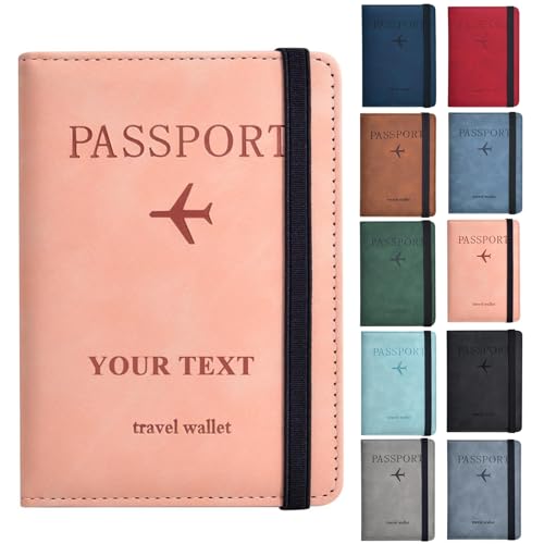 Reisepasshülle für Reiseutensilien, personalisierte Namen, Initialen, geprägt, Reisepasshülle, Zubehör, RFID-blockierende Reisepasshülle für Damen und Herren, Einfarbiger Riemen Laser, 3 von KakaTify