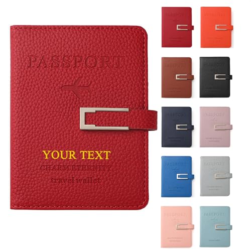 Reisepasshülle für Reiseutensilien, personalisierte Namen, Initialen, geprägt, Reisepasshülle, Zubehör, RFID-blockierende Reisepasshülle für Damen und Herren, Litschi-Schnalle, 3 von KakaTify