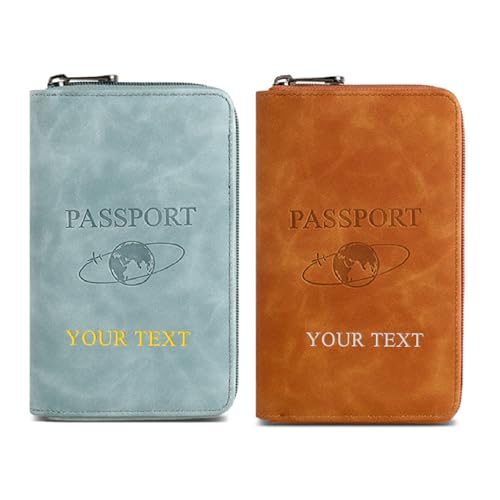 Reisepasshülle für Reiseutensilien, personalisierte Namen, Initialen, geprägt, Reisepasshülle, Zubehör, RFID-blockierende Reisepasshülle für Damen und Herren, Reißverschluss, 3 von KakaTify