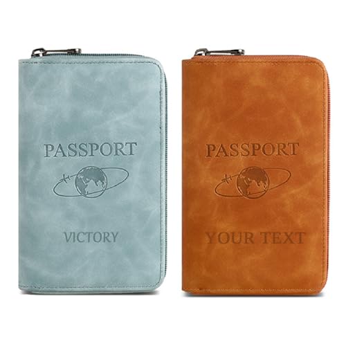 Reisepasshülle für Reiseutensilien, personalisierte Namen, Initialen, geprägt, Reisepasshülle, Zubehör, RFID-blockierende Reisepasshülle für Damen und Herren, Reißverschluss Laser, 3 von KakaTify