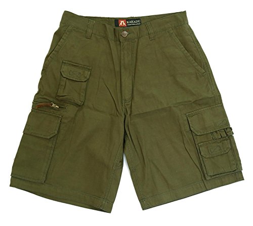 Kakadu Traders Australia Kurze Hosen für Herren Outdoor Freizeit Cargo-Shorts mit Reißverschluss und Druckknopf Taschen, weit geschnitten- bequemes Bein aus robuster Baumwolle von Kakadu Traders Australia