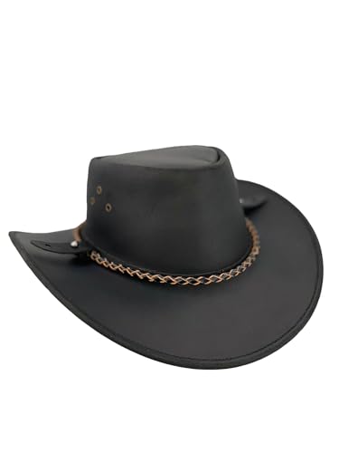 Lederhut Outdoor-Hut Cowboyhut aus Leder für Herren Damen schwarz, Tobacco und braun ca. 7cm-7,5cm breite Krempe Westernhut wasserabweisend von KAKADU