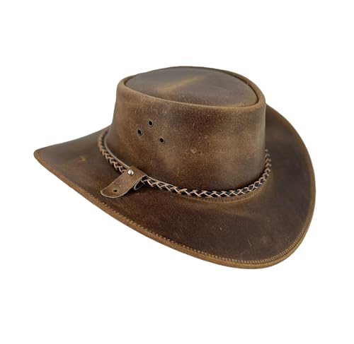 Kakadu Traders Australia Lederhut Outdoor-Hut Cowboyhut aus Leder für Herren Damen schwarz, Tobacco und braun ca. 7cm-7,5cm breite Krempe Westernhut wasserabweisend von Kakadu Traders Australia