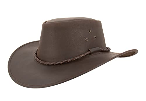 Kakadu Traders Australia Lederhut Outdoor-Hut Cowboyhut aus Leder für Herren Damen schwarz, Tobacco und braun ca. 7cm-7,5cm breite Krempe Westernhut wasserabweisend von Kakadu Traders Australia