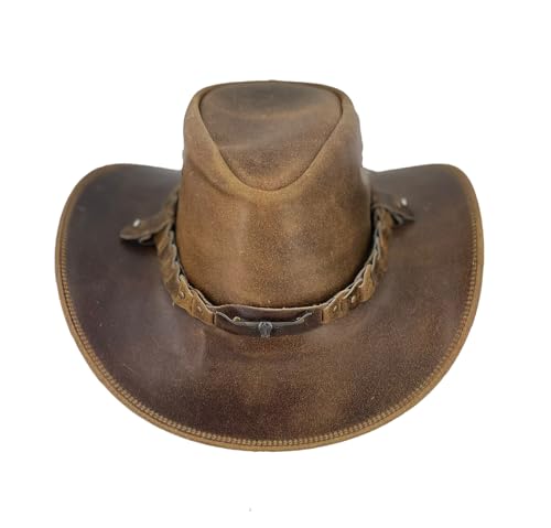 Lederhut Cowboyhut Australien Style Westernhut Herren Damen- Outdoor Hut aus Leder mit Kinnriemen ca. 7cm bis 7,5cm breite Krempe - Verschiedene Variationen von Kakadu Traders Australia