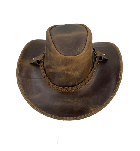 Lederhut Cowboyhut Australien Style Westernhut Herren Damen- Outdoor Hut aus Leder mit Kinnriemen ca. 7cm bis 7,5cm breite Krempe - Verschiedene Variationen von Kakadu Traders Australia