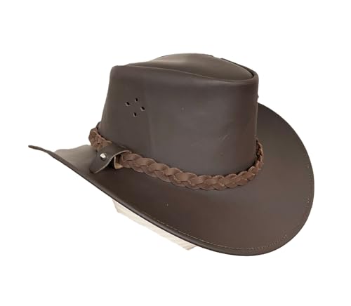 Lederhut Cowboyhut Australien Style Westernhut Herren Damen- Outdoor Hut aus Leder mit Kinnriemen ca. 7cm bis 7,5cm breite Krempe - Verschiedene Variationen von KAKADU