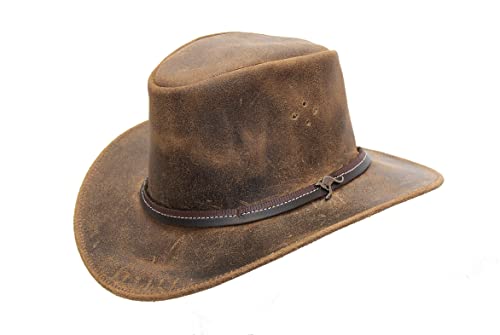 Lederhut Cowboyhut Australien Style Westernhut Herren Damen- Outdoor Hut aus Leder mit Kinnriemen ca. 7cm bis 7,5cm breite Krempe - Verschiedene Variationen von Kakadu Traders Australia