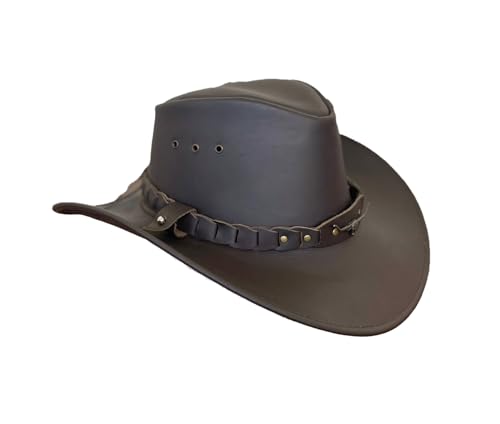 Lederhut Cowboyhut Australien Style Westernhut Herren Damen- Outdoor Hut aus Leder mit Kinnriemen ca. 7cm bis 7,5cm breite Krempe - Verschiedene Variationen von Kakadu Traders Australia