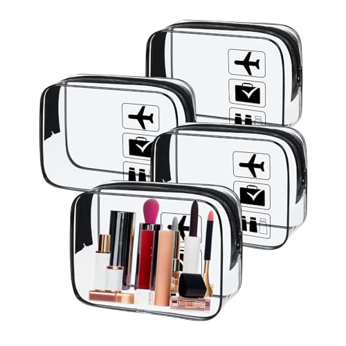 Kulturbeutel, transparent, TSA-zugelassen, Reisezubehör, Quartgröße, wasserabweisend, Make-up-Tasche für Damen, PVC-Kosmetiktasche für Flughafen, Fluggesellschaften, 4 Stück, Schwarz, Urlaub Kulturbeutel, transparent, TSA-zugelassen, Reisezubehör, Quartgröße, wasserabweisend, Make-up-Tasche für Damen, PVC-Kosmetiktasche für Flughafen, Fluggesellschaften, 4 Stück, Schwarz, Urlaub von Kakbpe
