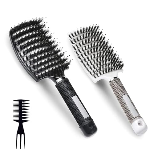 Antistatischer Kamm, Beseitigt Verfilzungen, Mit Wildschweinborstenkamm, Frisiert das Haar leicht, Geeignet für Nasses und Trockenes Haar von Frauen, Männern und Kindern, 2er-Pack (A) von Kakbrt