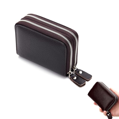 Portemonnaie Damen, Klein Kreditkarten Geldbörse mit Münzfach, Mini Brieftasche Damen Doppelreißverschluss, Tragbare Kartenhalter Kleine Brieftasche Damen (Kaffee) von Kakbrt