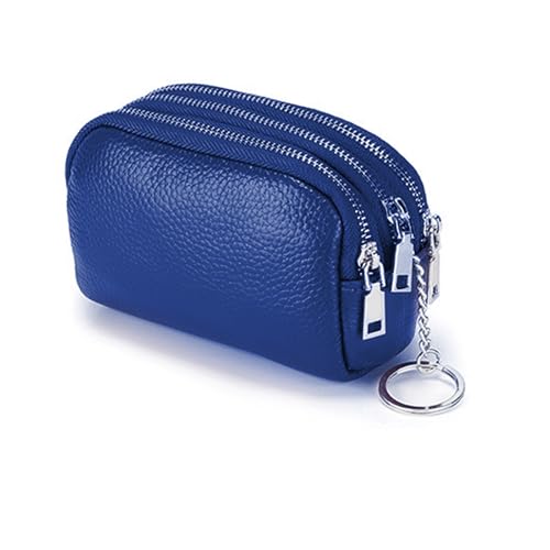 Portemonnaie Damen, Mehrschichtiger Münzbeutel, Leder Geldbörse Damen Mini, Brieftasche mit Reißverschluss, Einfaches Süßes Portemonnaie, Geräumige Brieftasche (Blau) von Kakbrt