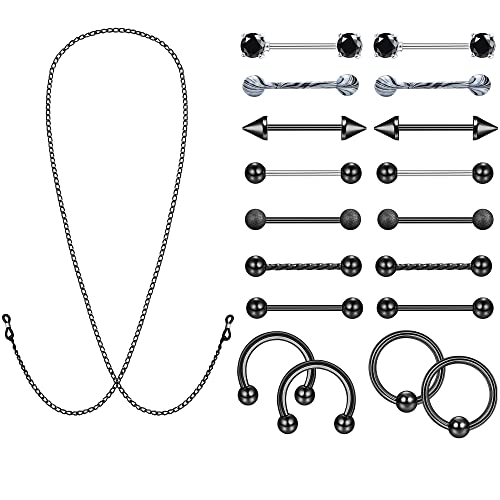 Kakonia 10Paar Nippelpiercing Für Damen Chirurgenstahl Schwarz Silber Nippelringe Nipplerings Schmetterling CZ Barbell Blume Ringe Brustwarzenpiercing Piercingschmuck Set von Kakonia