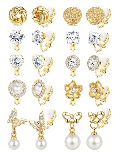 Kakonia 10 Paar Clip-Ohrringe für Damen Gold Silber Perlen Schleife Schmetterling Stecker Ohrschmuck ohne Piercing Kakonia 10 Paar Clip-Ohrringe für Damen Gold Silber Perlen Schleife Schmetterling Stecker Ohrschmuck ohne Piercing von Kakonia