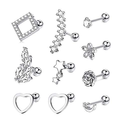 Kakonia 10 Stück Helix Piercings 16G Edelstahl Piercing Ohr für Frauen Männer Pircingssets Ohr Tragus Piercing Knorpel Ohrringe Set Conch Ohrpiercing Ohrstecker Tragus Helix Piercing Ohr von Kakonia