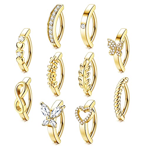 Kakonia 10 Stück 14G Bauchnabelpiercing Ring für Damen Gold Rosegold Silber Bauchnabel Ringe CZ Herzform Körperschmuck Clicker Piercing Bauchnabel Nabel Piercing Ring von Kakonia