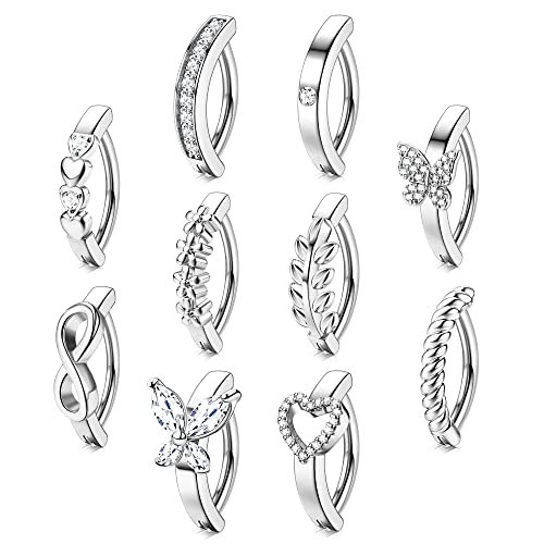 Kakonia 10 Stück 14G Bauchnabelpiercing Ring für Damen Gold Rosegold Silber Bauchnabel Ringe CZ Herzform Körperschmuck Clicker Piercing Bauchnabel Nabel Piercing Ring von Kakonia