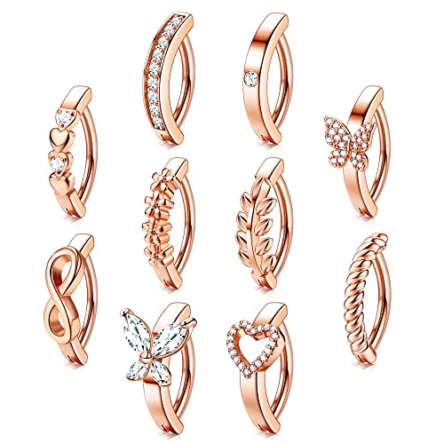 Kakonia 10 Stück 14G Bauchnabelpiercing Ring für Damen Gold Rosegold Silber Bauchnabel Ringe CZ Herzform Körperschmuck Clicker Piercing Bauchnabel Nabel Piercing Ring von Kakonia