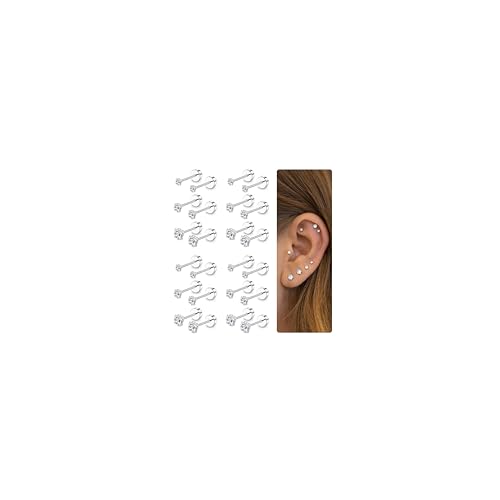 Kakonia 12 Paar 20G Edelstahl CZ Ohrstecker für Damen Herren Knorpel Helix Ohrstecker Set Runde Zirkonia Schraube Flat Back Ohrstecker Piercing von Kakonia