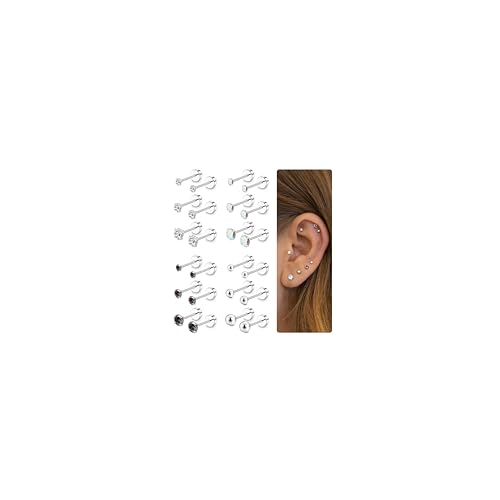 Kakonia 12 Paar 20G Edelstahl CZ Ohrstecker für Damen Herren Knorpel Helix Ohrstecker Set Runde Zirkonia Schraube Flat Back Ohrstecker Piercing von Kakonia