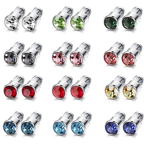 Kakonia 12 Paare Edelstahl CZ Ohrstecker für Frauen Zirkonia Knorpel Schraube Ohrringe Set 7MM, 7MM von Kakonia