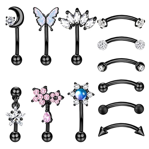 Kakonia 12 Stück Rook Curved Barbell Piercing Gold Piercing Augenbrauen Bauchnabelpiercing Nasenpiercing Edelstahl Tragus Helix Knorpel Lippen Piercing Schmuck für Damen von Kakonia
