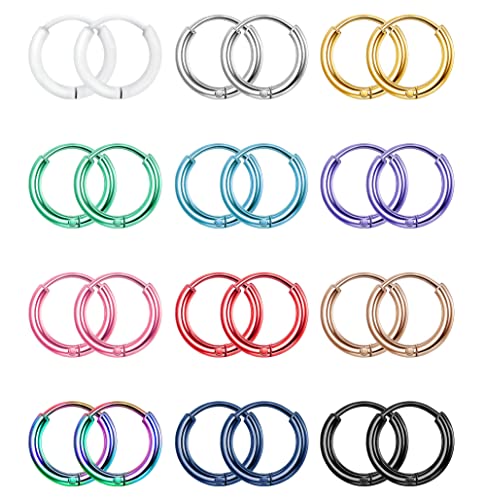 Kakonia 12Paar Edelstahl Creolen für Damen Huggie Knorpel Creolen für Herren Helix Daith Tragus Ohrpiercings Schmuck von Kakonia