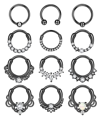 Kakonia 12stk Septum Piercing 16G Daith Ohrringe Hinged Hoop Nasenpiercing Ring Septum Clicker Zirkonia Edelstahl Helix Tragus Daith Piercing Ohr Schmuck Kakonia 12stk Septum Piercing 16G Daith Ohrringe Hinged Hoop Nasenpiercing Ring Septum Clicker Zirkonia Edelstahl Helix Tragus Daith Piercing Ohr Schmuck von Kakonia