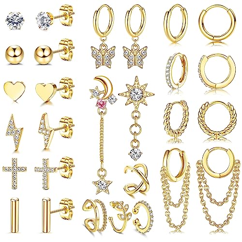 Kakonia 14Paar Helix Piercing für Damen Ohrstecker Creolen Klein Edelstahl Ohrring Kette Gold Silber Stud Hoop Earrings Tiny Chain Dangle Knorpel Huggie Ohrringe Piercing Ohr Set Damen Kakonia 14Paar Helix Piercing für Damen Ohrstecker Creolen Klein Edelstahl Ohrring Kette Gold Silber Stud Hoop Earrings Tiny Chain Dangle Knorpel Huggie Ohrringe Piercing Ohr Set Damen von Kakonia