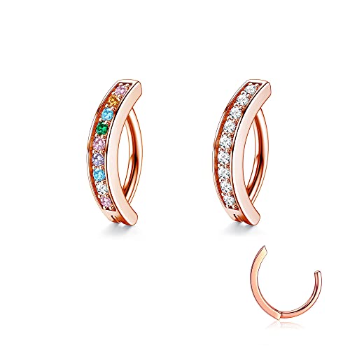 Kakonia 14G Bauchnabelpiercing 316L Chirurgischer Edelstahl Cliker Bauchnabel Ring für Frauen CZ Piercing Bauchnabel Umgekehrt Gebogen Nabel Barbell Körperschmuck Roségold Plattiert von Kakonia