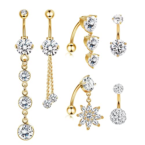 Kakonia 14G Bauchnabelpiercing Lang Baumelnd Kurz Piercing Bauchnabel Chirurgenstahl Niedlich Zirkonia Bauchnabelpiercing Schmuck für Damen von Kakonia