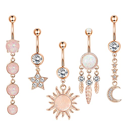 Kakonia 14G Bauchnabelpiercing Chirurgenstahl für Damen Piercing Bauchnabel Opal Sonne Mond Stern Bauchnabelpiercing Ring Roségold Hängend Bauchnabelpiercing 10mm Stablänge Kakonia 14G Bauchnabelpiercing Chirurgenstahl für Damen Piercing Bauchnabel Opal Sonne Mond Stern Bauchnabelpiercing Ring Roségold Hängend Bauchnabelpiercing 10mm Stablänge von Kakonia