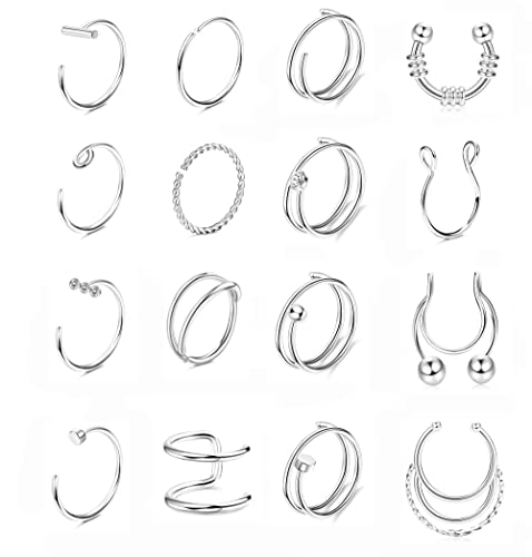 Kakonia 16stk Nasenpiercing Ring für Damen Herren 316L Edelstahl Spirale Doppel Hoop Nasenring Piercing Fake Septum Piercing Nostril Piercing Ring Gold Silber Roségold Schwarz Bunt Piercing Set von Kakonia