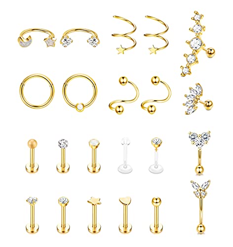 Kakonia 16G Piercing Ohr für Damen Herren Edelstahl Forward Helix Piercing Schmuck Labret Piercing Rook Daith Conch Piercing Ring Tragus Ohrringe Gold von Kakonia