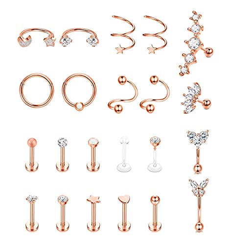 Kakonia 16G Piercing Ohr für Damen Herren Edelstahl Forward Helix Piercing Schmuck Labret Piercing Rook Daith Conch Piercing Ring Tragus Ohrringe Roségold von Kakonia