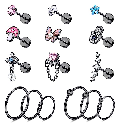 Kakonia Knorpel Ohrring für Frauen Hypoallergetic 20G Edelstahl Knorpel Hoop 16G Flat Back Stud Dangle Ohrringe Kleine Nette CZ Herz Schmetterling Stern Helix Conch Piercing Schmuck Kakonia Knorpel Ohrring für Frauen Hypoallergetic 20G Edelstahl Knorpel Hoop 16G Flat Back Stud Dangle Ohrringe Kleine Nette CZ Herz Schmetterling Stern Helix Conch Piercing Schmuck von Kakonia