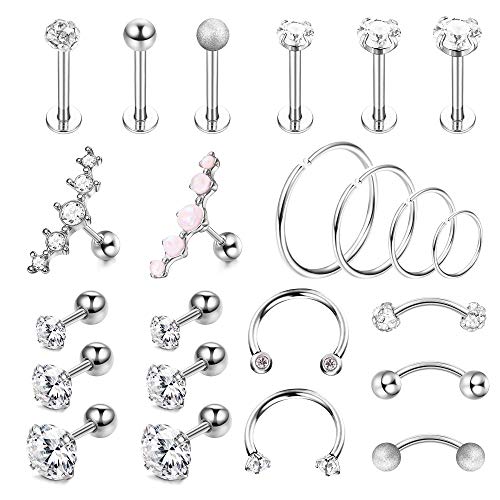 Kakonia 23 Stück Piercing Ohr für Frauen Ohrringe Ohrstecker Gold Helix Piercings Chirurgenstahl Zirkonia 16G Conch Daith Tragus Piercing Set von Kakonia