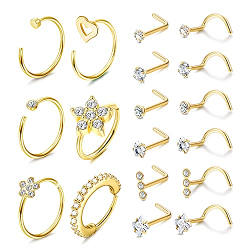 Kakonia 18stk 20G Nasenpiercing Ring Stecker für Damen Herren 316L Edelstahl Zirkonia Blume Nasenring Piercing Nostril Piercing Nose Ring Nasenstecker Set von Kakonia