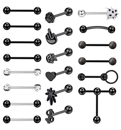 Kakonia 20stk 14G Zungenpiercing für Damen Herren Zungenpiercing Chirurgenstahl Kunststoff Schädel Herz Zunge Piercing Set von Kakonia