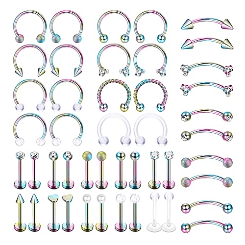 Kakonia 23 Paar Piercing Set Edelstahl Septum Piercing Labret Monroe Nasenring Piercing Tragus Helix Piercing Augenbrauen Langhantel Medusa Piercing Schmuck für Männer Frauen Pircingssets von Kakonia