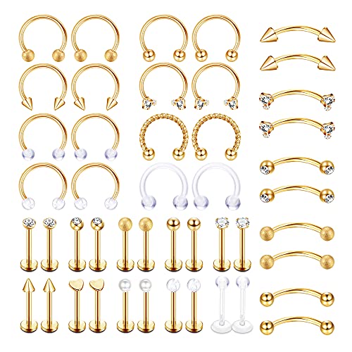 Kakonia 23 Paar Piercing Set Edelstahl Septum Piercing Labret Monroe Nasenring Piercing Tragus Helix Piercing Augenbrauen Langhantel Medusa Piercing Schmuck für Männer Frauen Pircingssets von Kakonia